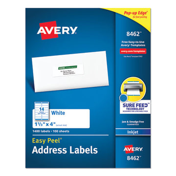 Avery® Easy Peel White Address Labels W- Sure Feed Technology, Inkjet Printers, 1.33 X 4, White, 14-sheet, 100 Sheets-box freeshipping - TVN Wholesale